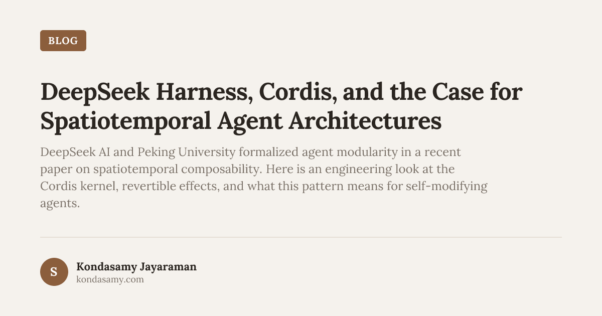 DeepSeek Harness, Cordis, and the Case for Spatiotemporal Agent Architectures