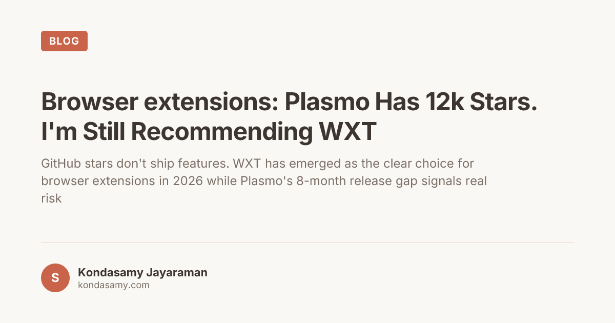 Browser extensions: Plasmo Has 12k Stars. I'm Still Recommending WXT